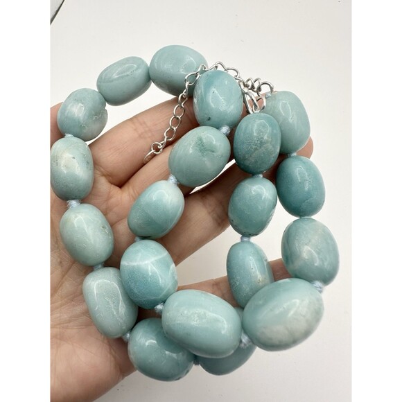 GSJ 925 Sterling Silver Amazonite Chunky Beaded Necklace 19” - Picture 2 of 9